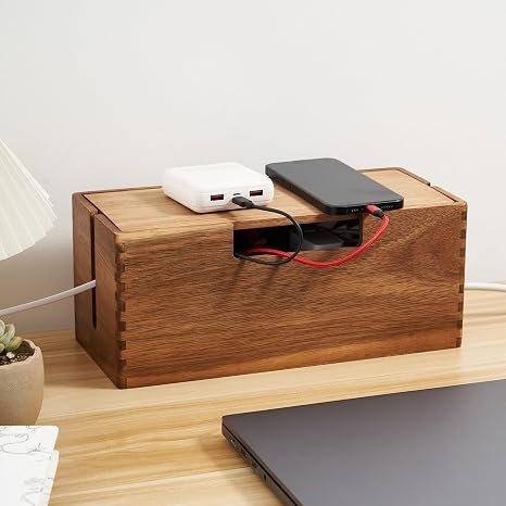 71m4StDRNlL._AC_SX466_ Acacia Wood Cable Management Box for Power Strips & Cords - Image 1